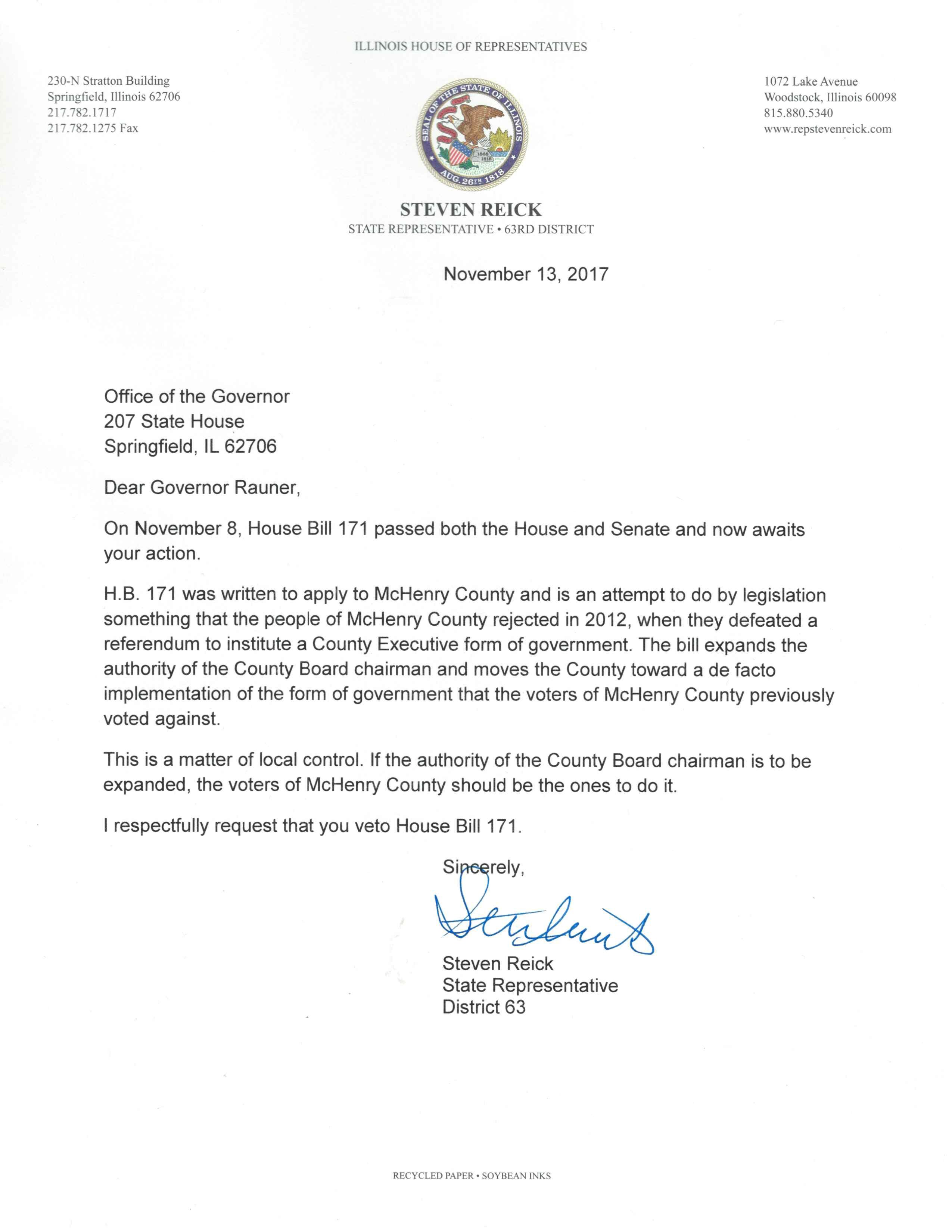 HB 171 Letter